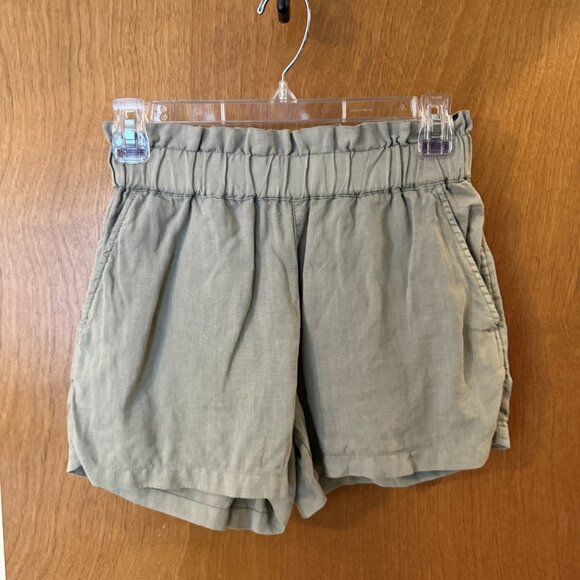 C&C California Womens Size X-Small Green 100% Linen Paperbag Short 3" Inseam - Picture 3 of 6